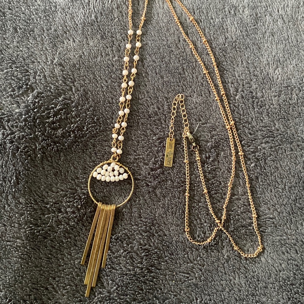 White Gold Beaded Necklace. 18”. Jane Marie